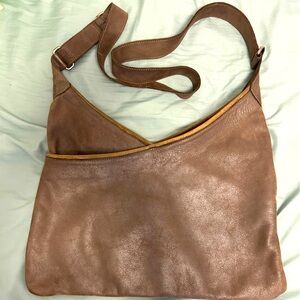 LILY & LOLA Lisa Distressed Taupe Leather Handcrafted Shoulder Bag